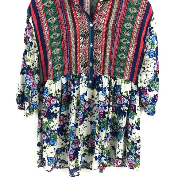 Umgee Womens Top Small Floral Tunic Babydoll Blouse Rayon Buttons Flowy Boho - Picture 6 of 14